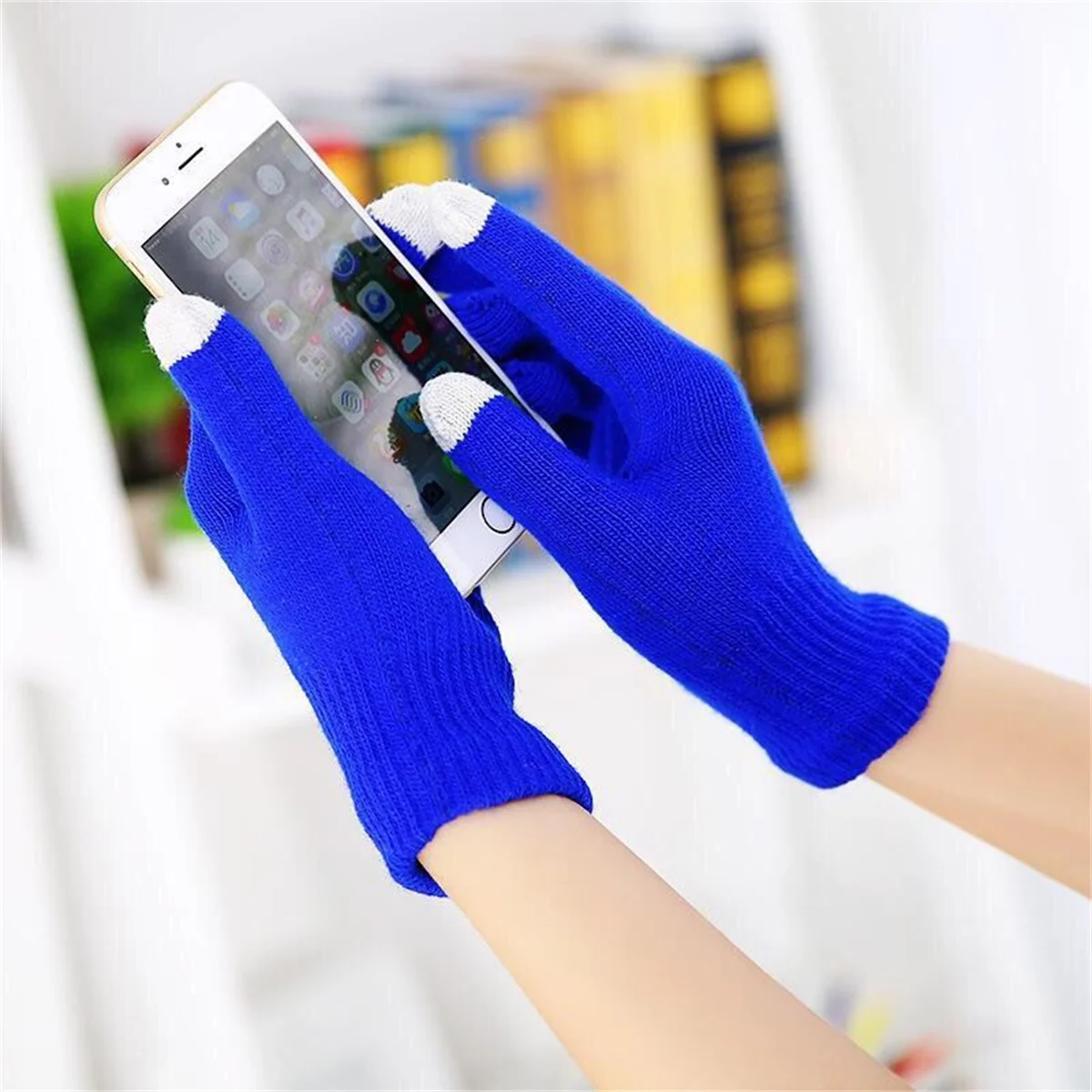 

Touch screen gloves for men and women young cycling in autumn and winter cold-proof wool solid color non-slip finger-separated w