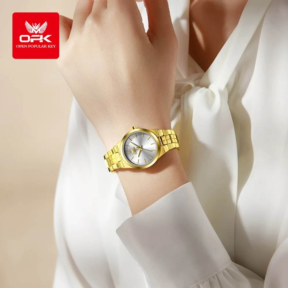 OPK 8187 Elegant Luxury Gold Quartz Watch for Women Waterproof Ladies Dress Wristwatch Original High Quality