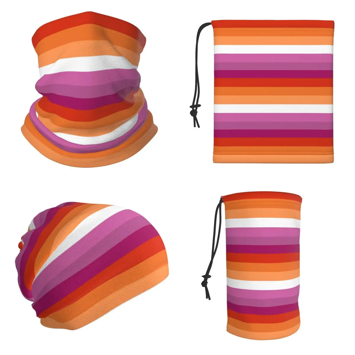 Orange - Magenta Lines Lesbian Pride Flag Butch Femme Pride Flag Bandana Neck Cover Face Scarf Warm Headband Adult Winter