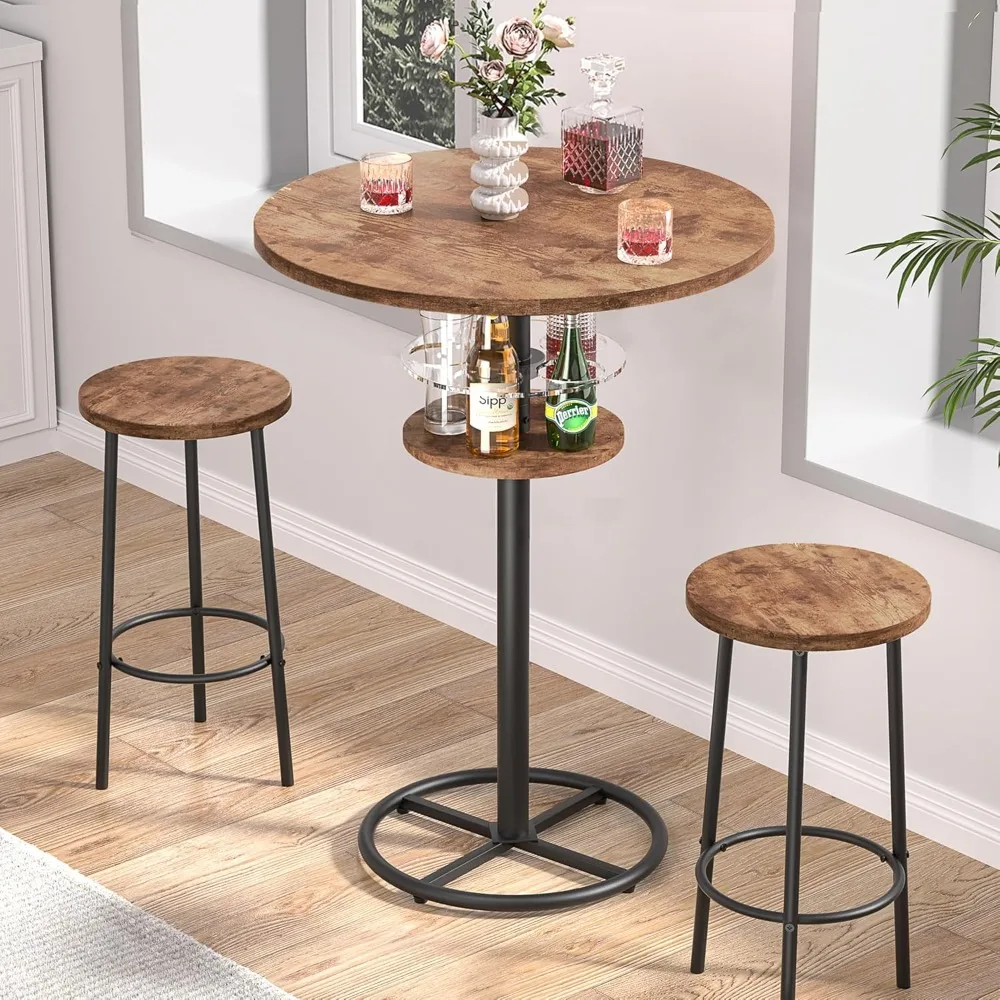 

3 Piece Bar Table and Chairs, Counter Height Bistro Pub Sets with 2 Barstools for Breakfast Nook, Small Space, Apartment, Resta