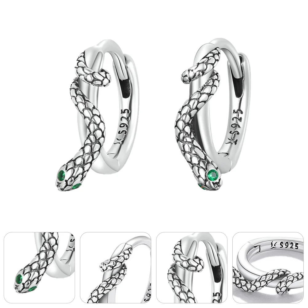 Sterling Silver Snake Ear Clip Special Occasions Earrings Lady Buckle Animal Creative S925 Zircon Jewelry