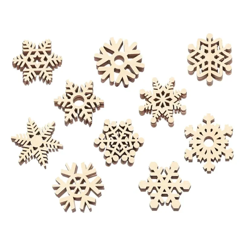 

10pcs Christmas Unfinished Wooden Snowflake Ornaments Snowflake Hanging Cutouts Blank Wood Slices Craft Embellishments
