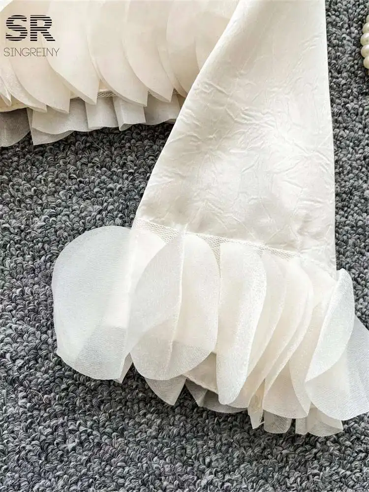 

BabYoung Senior 3D блузки с рюшами женские с длинными рукавами темперамент с круглым вырезом французские однотонные рубашки модные женские базовые короткие топы