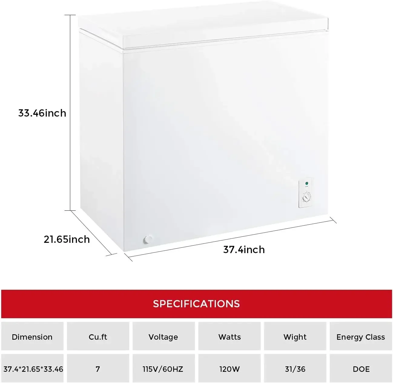 7.0 cu ft Top Chest Freezer with Adjustable Thermostat and Removable Storage Basket, Freezing Machine for Home and Kitchen