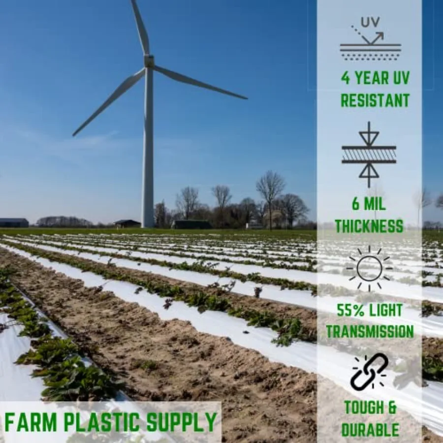 White Greenhouse Plastic Sheeting - 6 mil - 50' - 4 Year UV Resistant Poly Greenhouse Film, 55% Light Transmission Hoop House C