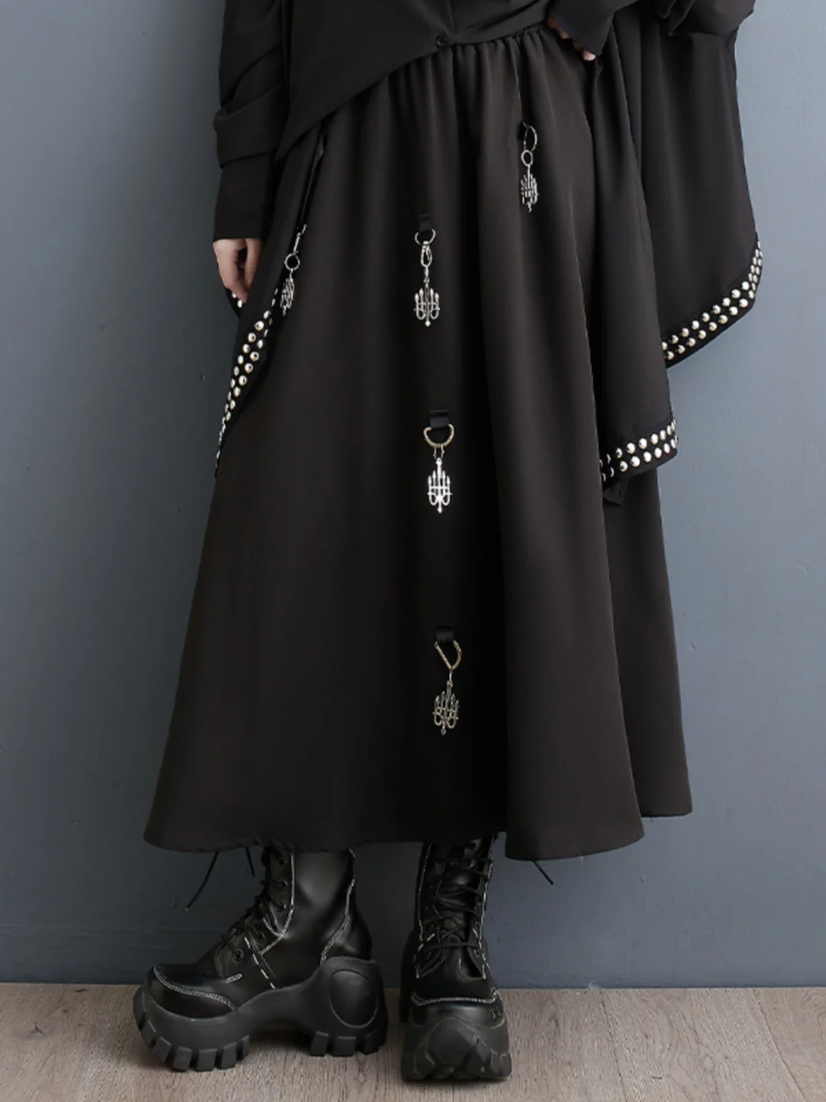 Falda Holgada de Moda para Primavera/Verano, Nueva Falda con Diseño de Candelabro, Versátil, Corte en A, Cintura Alta, Poliéster