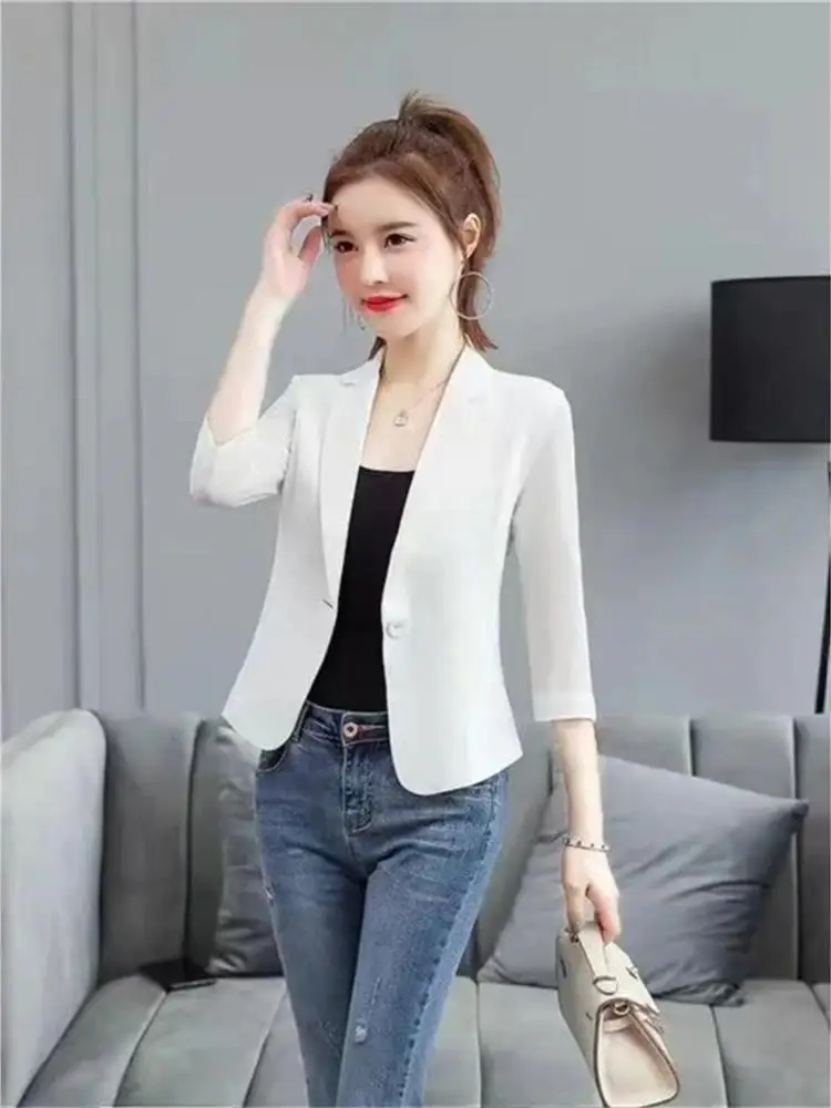 بدلة نسائية خارجية صيفية رفيعة من ort Jaet خفيفة الوزن للحماية من الشمس من الشيفون بأزرار علوية وتفاصيل سبعة Sve طويلة #3