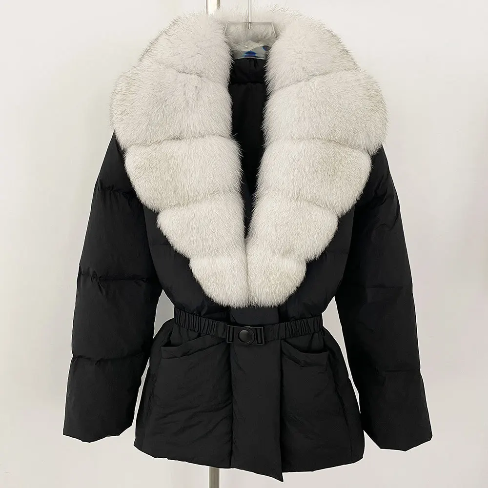 

Autumn Winter New Style Real Fox Fur Collar Short Women's down Jacket Coat Padded Short Coat