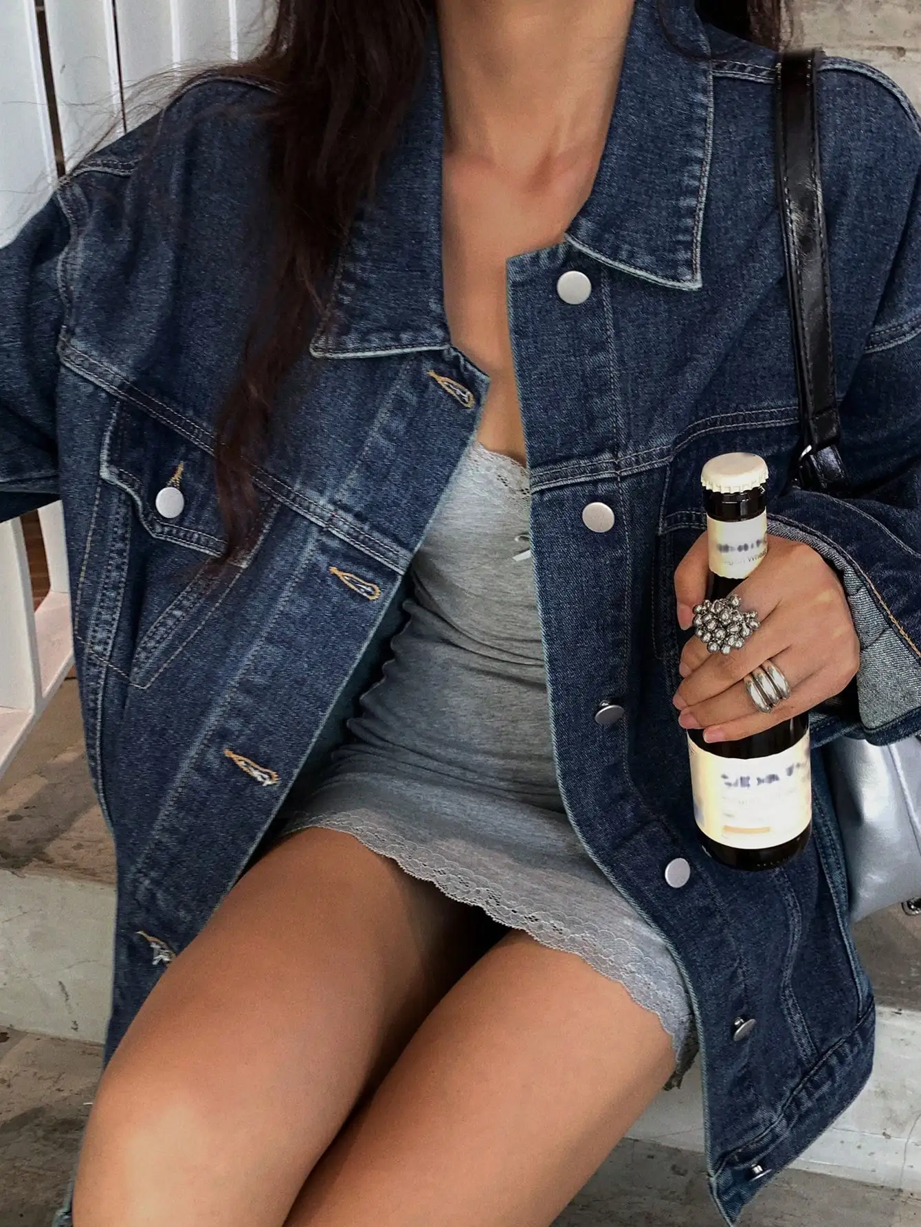 

DAZY Women's Oversized Washed Denim Jacket with Drop Shoulder, Casual Fall Style