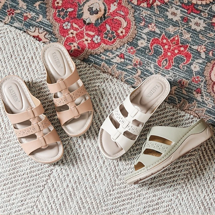 

Новые женские сандалии 2026 года, сшитые нитками, обувь для мам, большие размеры, на танкетке, шлепанцы, удобная женская обувь