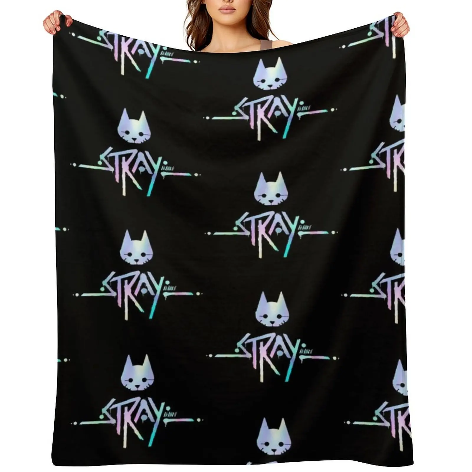 The Stray Game Logo in Holographic Iridescent Rainbow Throw Blanket Nap Blankets For Baby sofa bed Beautifuls Blankets