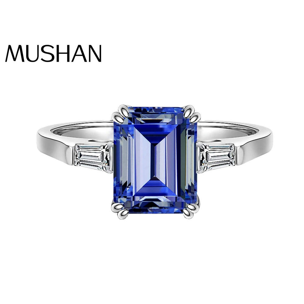 

MUSHAN Luxury Jewelry 2.5 Carat Rectangular 6*8mm Tanzanite Sapphire Sterling Silver Ring For Women