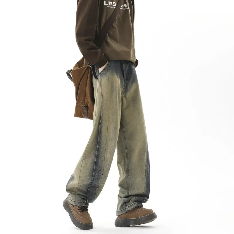 Jean en Denim pour hommes, décosition rétro, Cleanfit, petit Design, Micro pantalon évasé, couteau de boue jaune, printemps automne