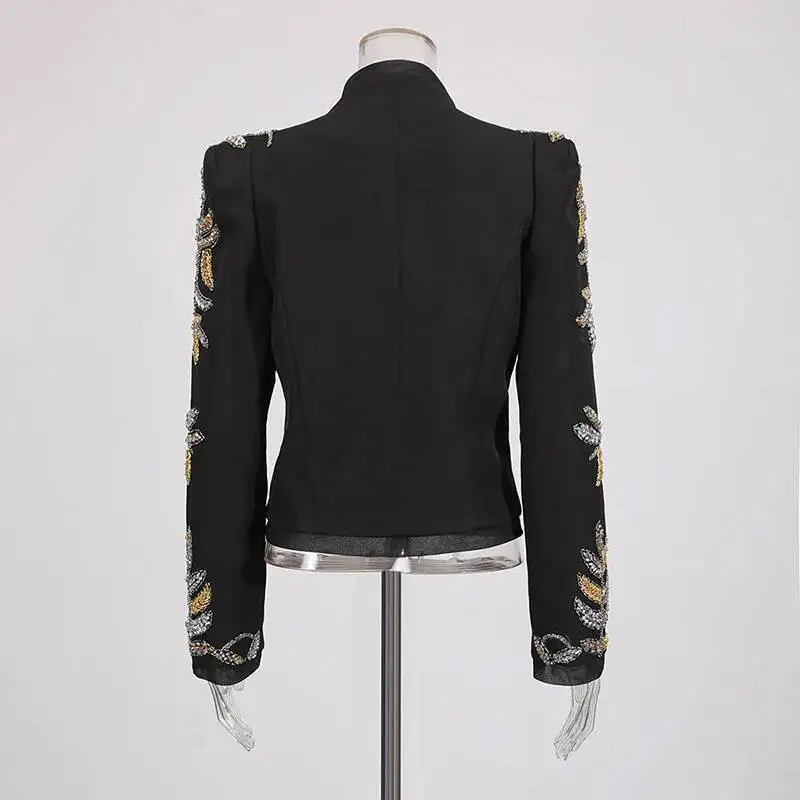 HKSH ربيع الخريف جديد المرأة سترة قصيرة الثقيلة الحرفية المطرزة مشاعل المرقعة الفاخرة عالية الشارع مزاجه سترة HK11839