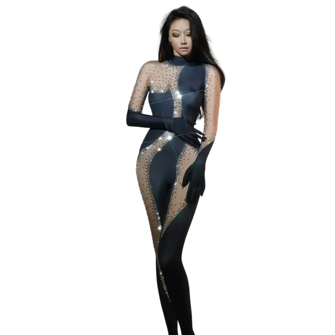 

Vestidos Fashion Diamond Jumpsuit Sexy Performance Bodysuit Female Singer Rompers Stage Wear Birthday Party Prom Stretch Outfit