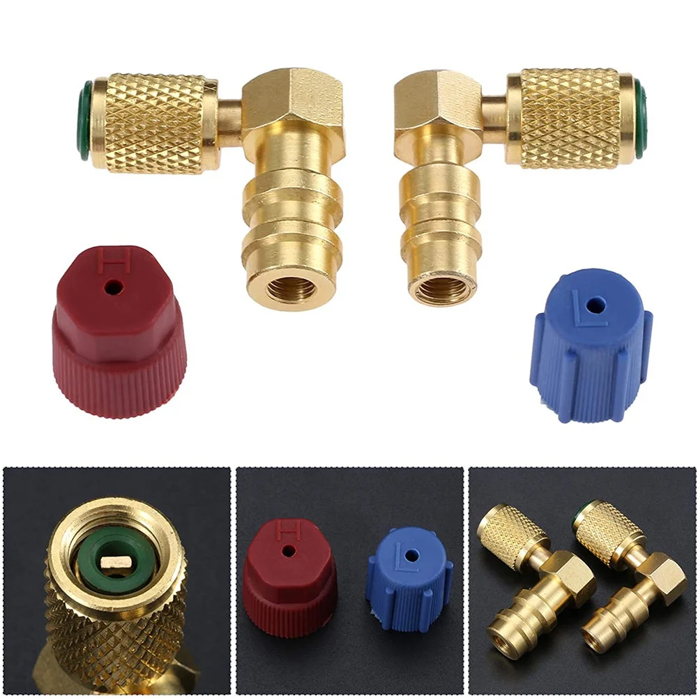 2025+R12 to R134 a High/Low AC Fitting Port Retrofit Conversion Adapter, Quick Coupler Valve A/C 90 degree Fitting
