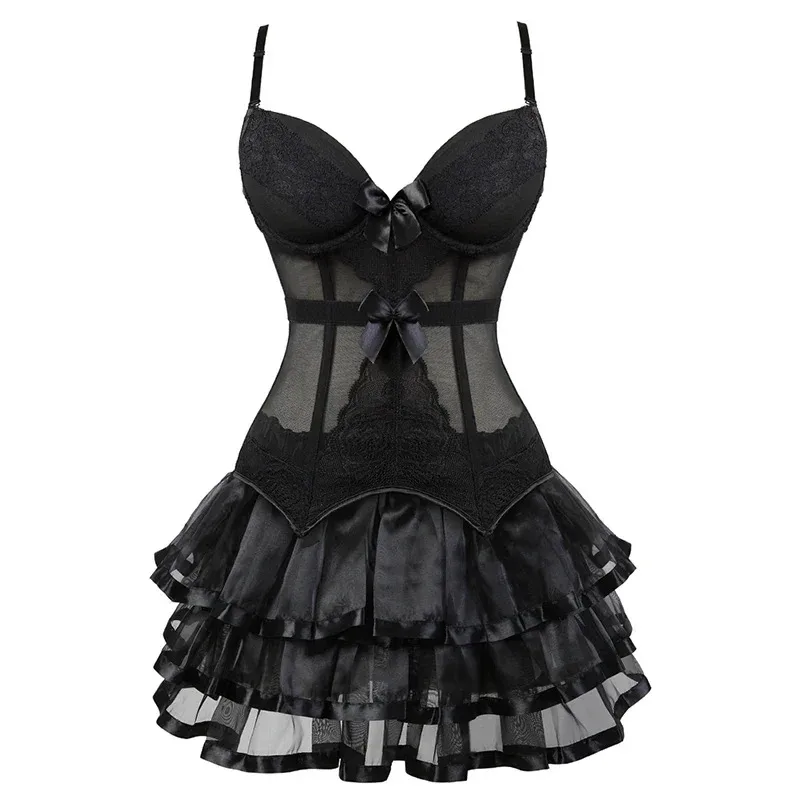 

Burlesque Dresses for Women Plus Size Lingerie Top Cup Black Sexy Lace Corset Dress With Straps RH8358b;4.f'7;j,3'