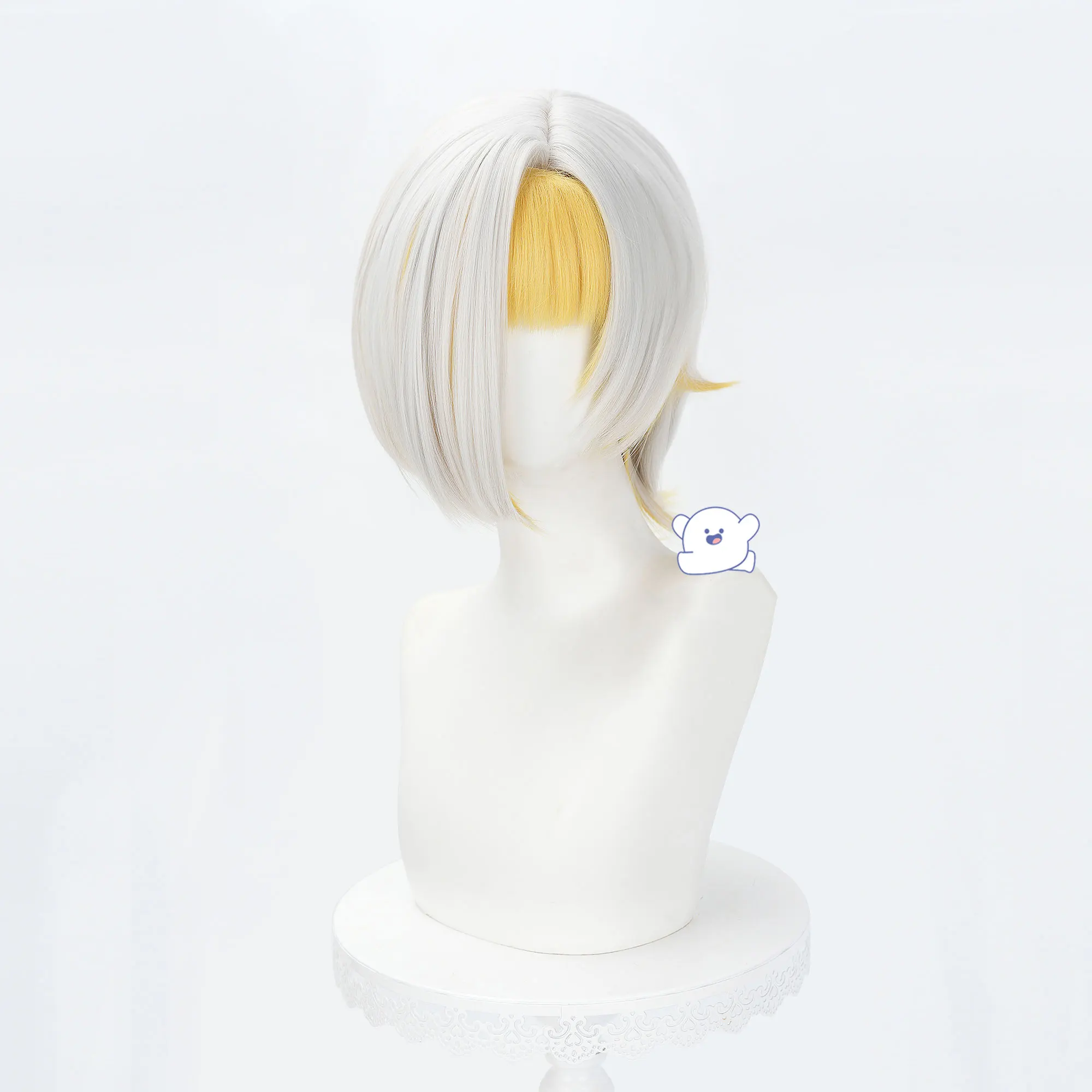 Anime jogo limbus empresa kromer peruca cosplay 2 cores resistente ao calor perucas sintéticas de cabelo curto masculino festa de halloween carnaval adereços