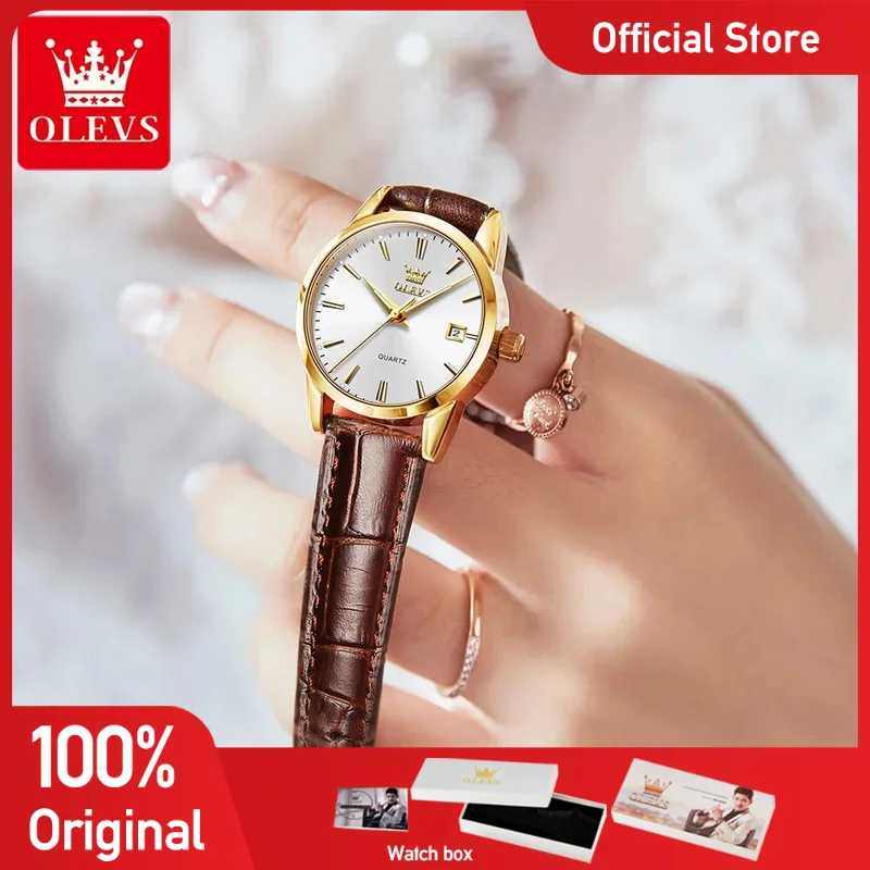 

OLEVS 6898 Women Watch Original Watch Quartz Watches Leather Strap Waterproof Luminous Date Watch Bracelet Set Ladies' Gift