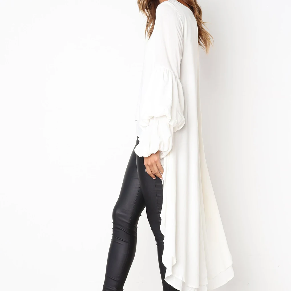 Femmes Peplum volants haut irrégulier chemisier fille trompette manches t-shirt pull robe longue