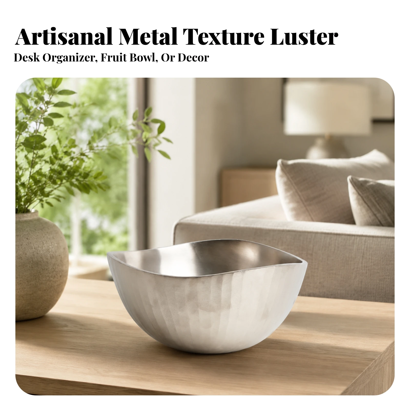 Aluminum Storage Bowl Polished Finish Bowl with Faceted Exterior Container Tabletop Modern for Living Room, Entryway