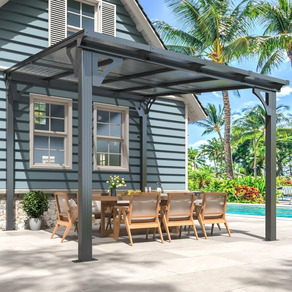 

10x8 FT Gazebo Pergola Awnings for Patio with Hardtop Gazebos on Clearance Patio Covers for Shade and Rain, Lean to Gazebo Sunro