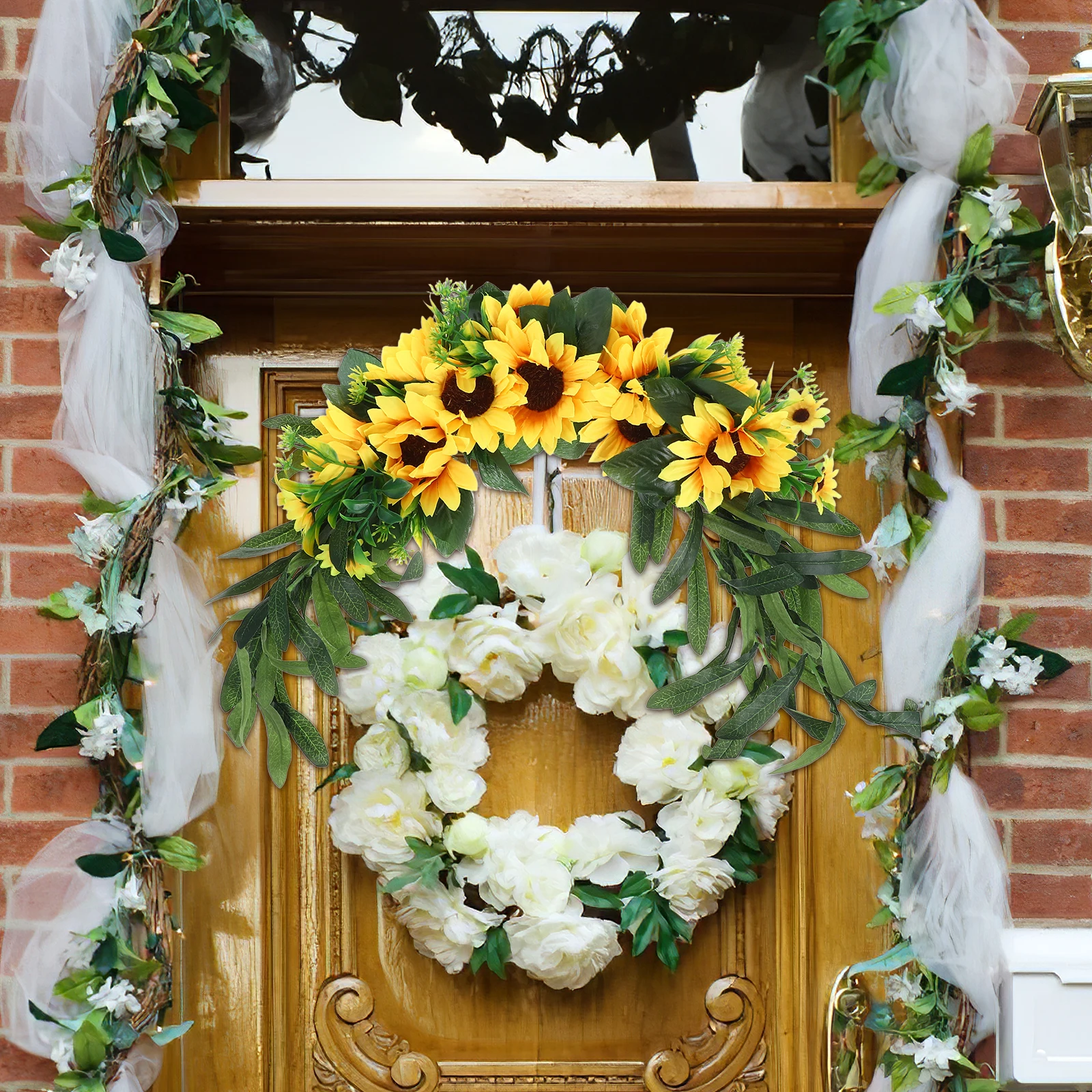 

Artificial Sunflower Swag Floral Wreath Door Decor Wall Hanging Wedding Home Decoration Garden Reusable Ambient Wedding Arch