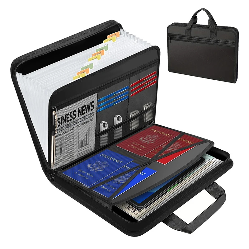 A4 Zipper File Bag Waterproof Fireproof Document Bag Foldable Accordion File Pouch Large Capacity Document Storage Bag