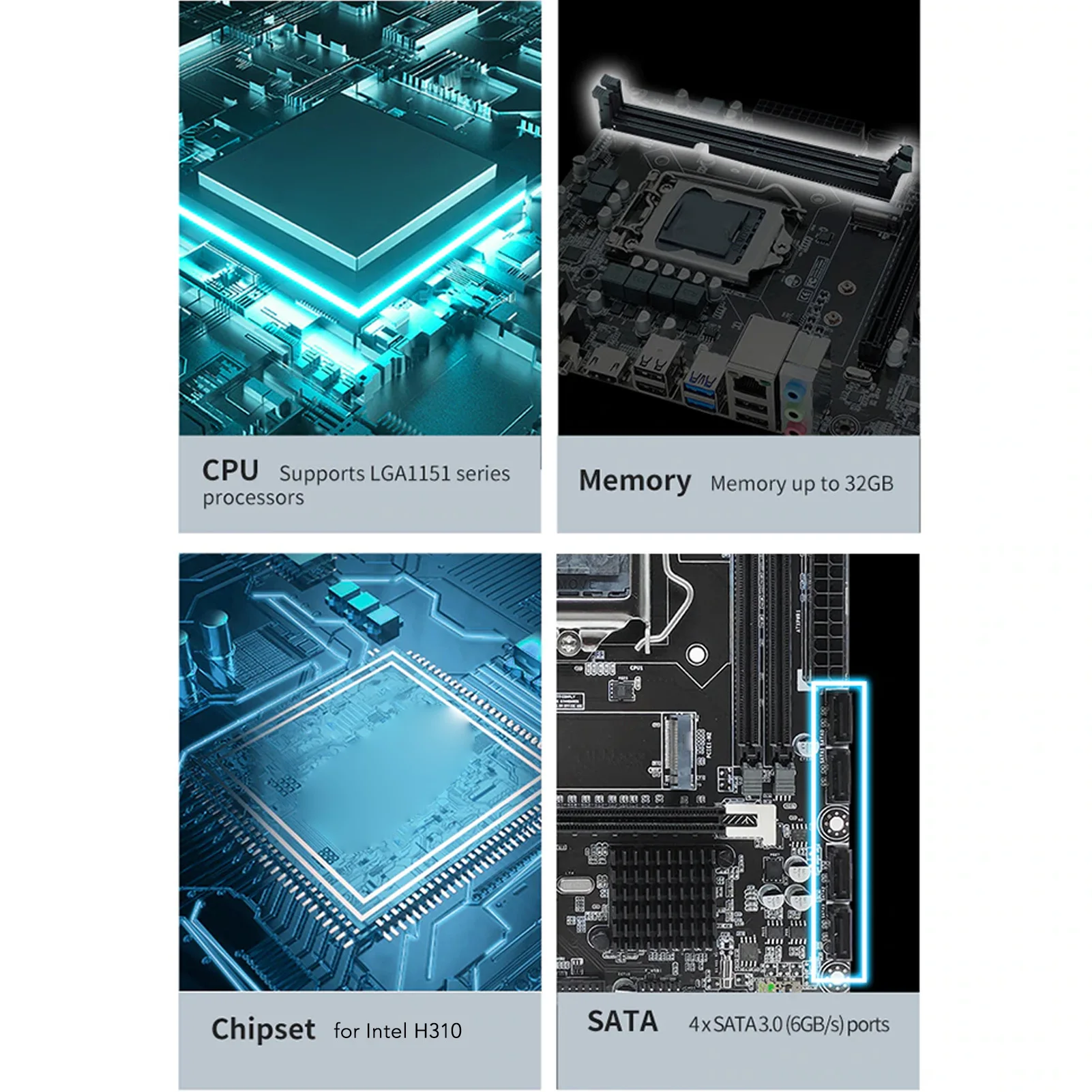 La carte mère H310 LGA 1151 prend en charge le matériau PCB de 8e et 9e génération pour pont Lvy pour carte mère LGA1151 Micro ATX DDR4