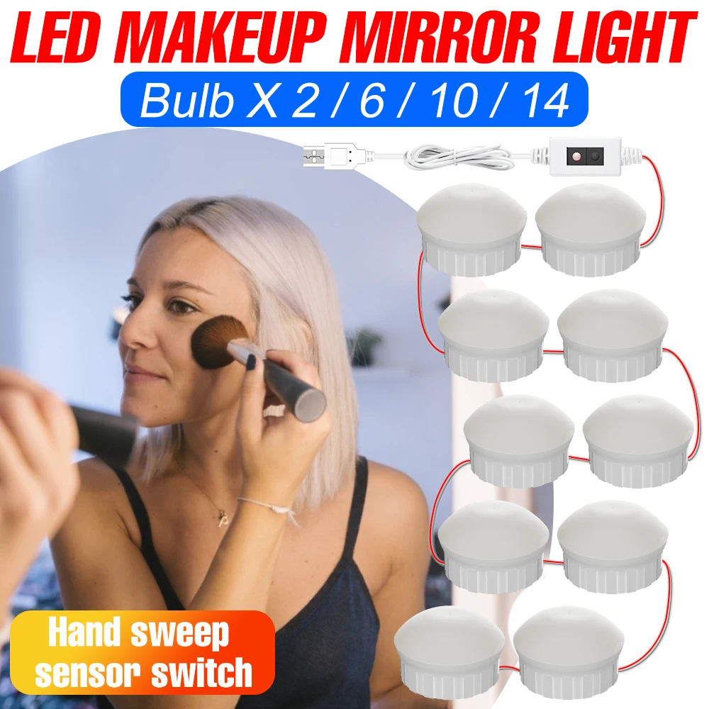 

USB Cosmetic Bulb Dressing Table LED Makeup Mirror Lamp Bathroom Light Hollywood Make Up Vanity Lamp Smart Sensor LED Wall Light