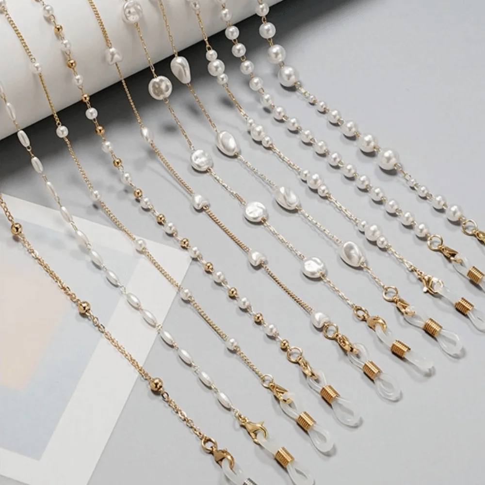 Beads Pearl Glasses Chain Heart Neck Strap Eyeglass Holder Necklace Anti-Lost Hanging Neck Eyeglass Lanyard