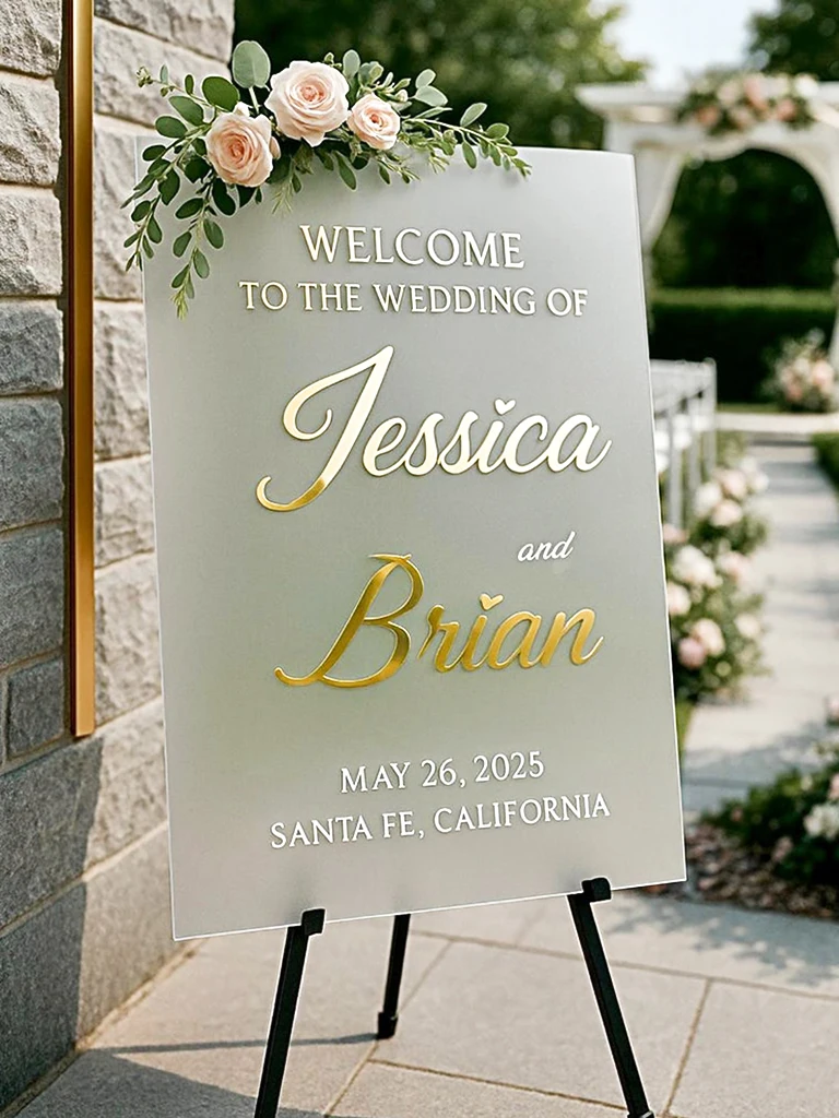 

Wedding Welcome Sign - Luxury Acrylic Decorations with 3D Mirror Names,Wedding Reception Signage, Personalised Welcome Sign