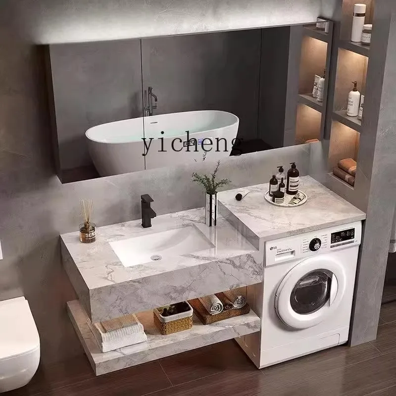 ys-3  balcony drum washing machine bathroom cabinet combination glossy rock slab under the table ceramic integrated basin househ