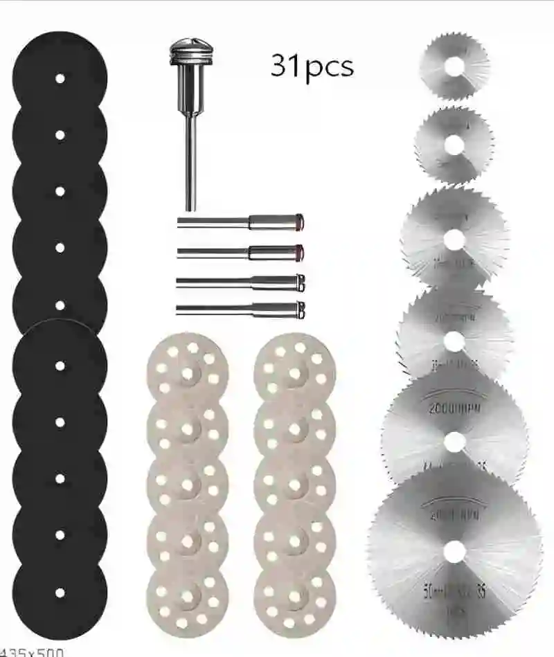 31pc Diamond Cutting Discs HSS Circular Saw Mini Drill Rotary Tool Multi-Size Blades for Cutting Metal, Wood, Stone, PVC