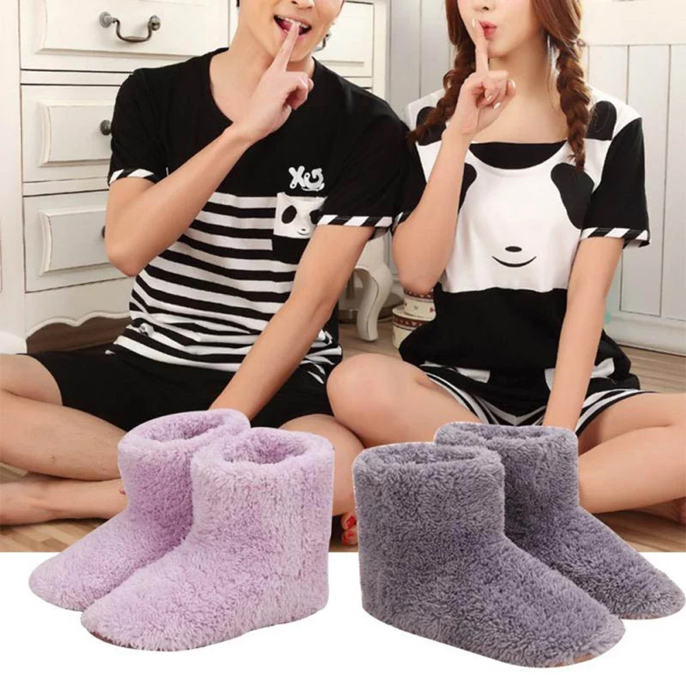 USB Heater Foot Shoes for Men Women Electric Heated Shoes Comfortable Plush Foot Warmer Shoes Heating Insoles Size 35-43