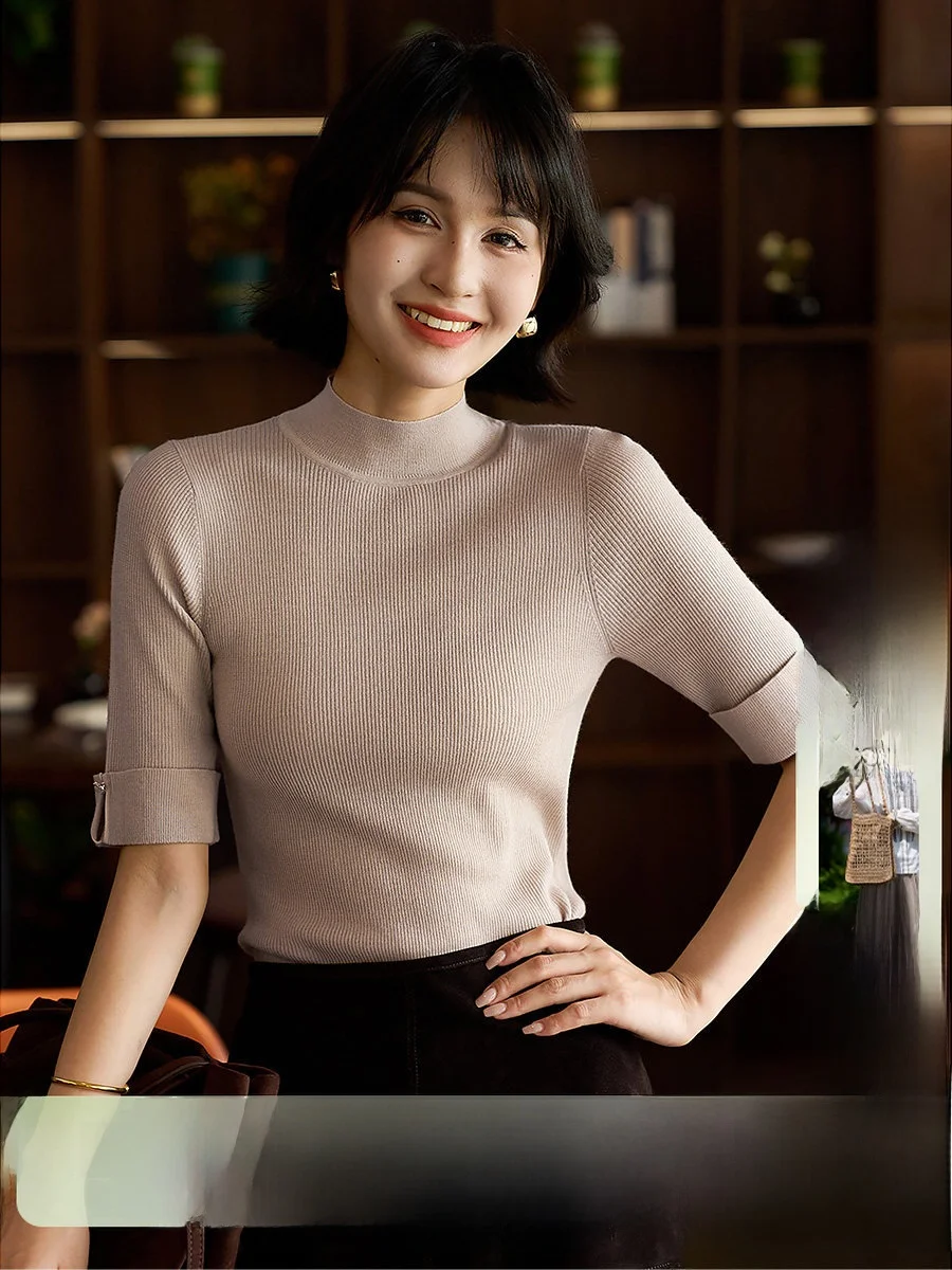 

Softly Woven Tee-Color 6 Needle Fine Spun Wool Camere Knitted Sweater Soft Casual Fit for Daily Wear Commute