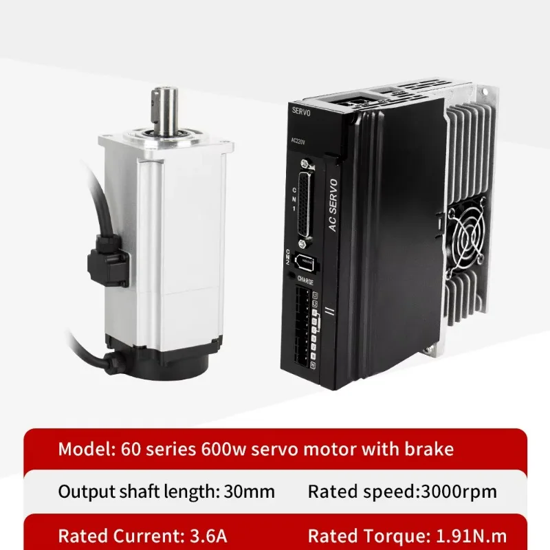 60ST 3000RPM AC Servo Motor Flange 60mm 400W 220V 50/60HZ with Brake System and Driver Kit 1.27Nm Torque
