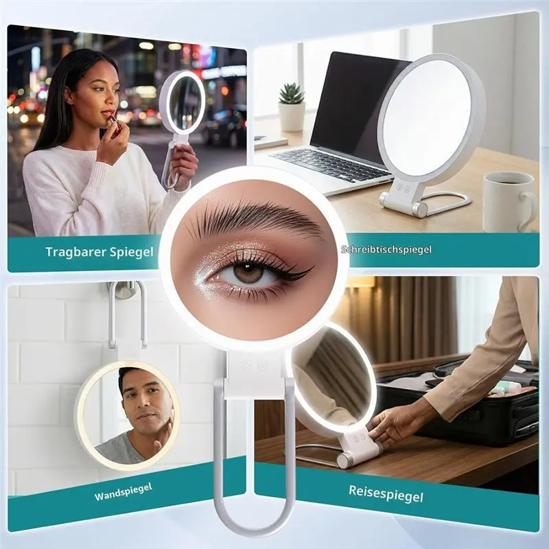 Efficient-LED Mirror 30X Double Sided, 3 Colors, Handheld Desktop Travel Makeup Mirror Includes Tweezers
