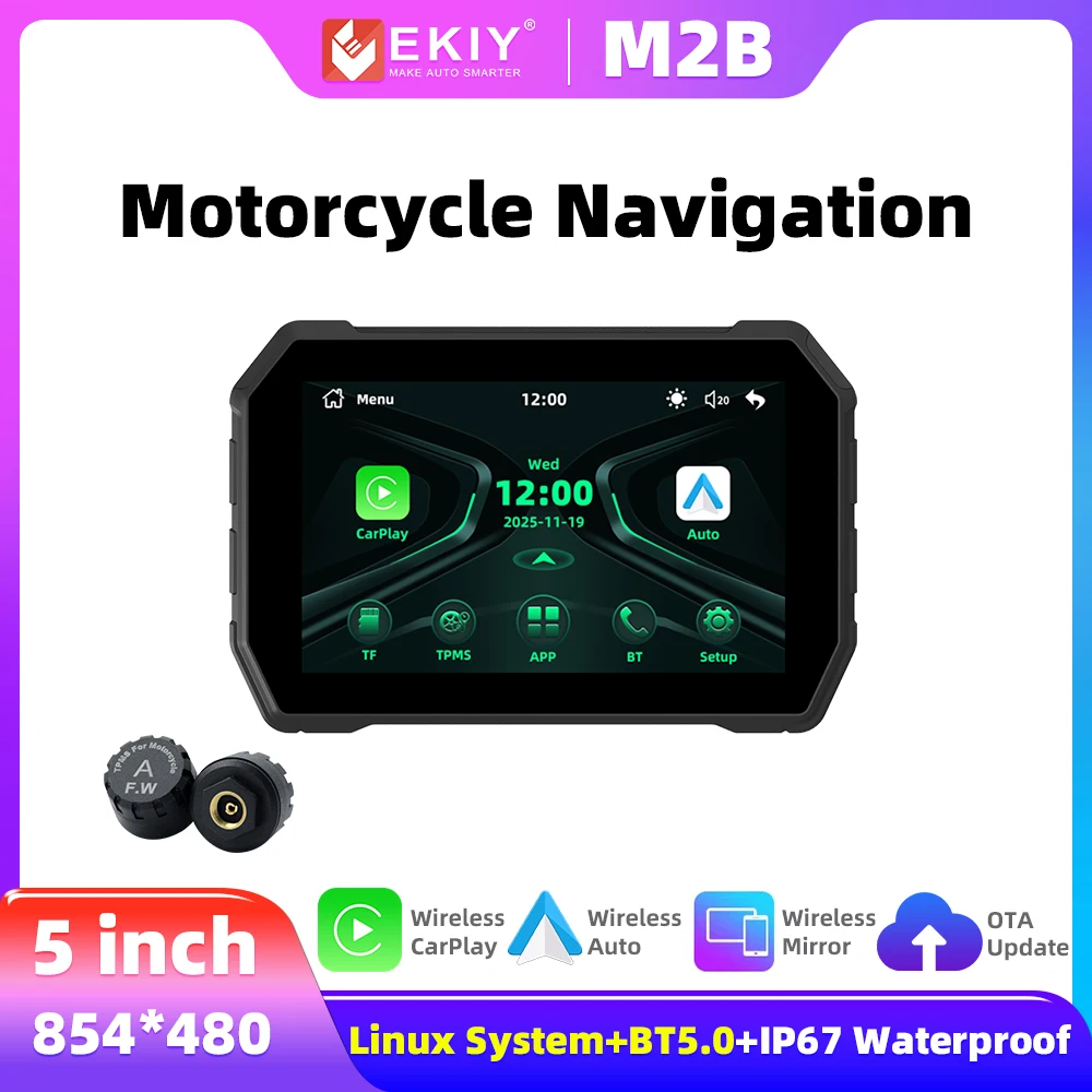 EKIY 5 Inch Motorcycle CarPlay Screen Wireless CarPlay Android Auto Screen Motorcycle Navigation Motorcycle Wireless Motor GPS