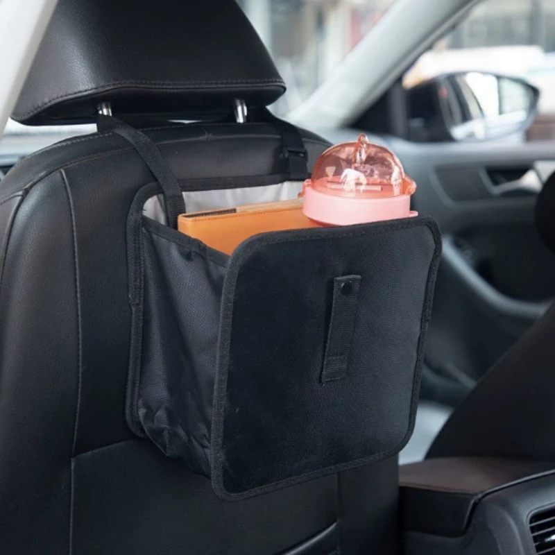 1pc Durable polyester fiber car trash can - Multi-functional folding hanging storage bag, zipper compartment, practical design image 6