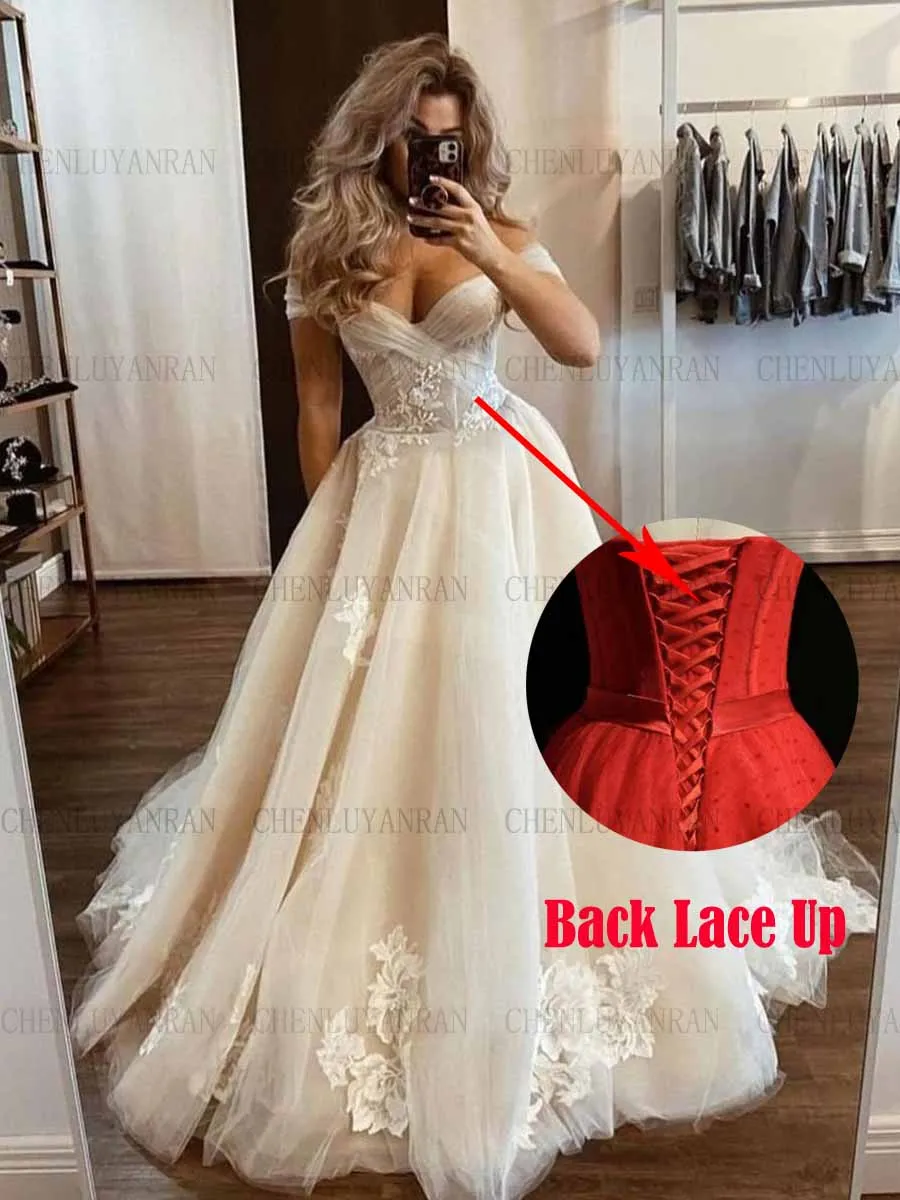 Champagne Sweetheart Wedding Dresses Applique Pleat Sexy Bride Gown A-Line Applique Long Dresses For Women 2023 robe de mariée