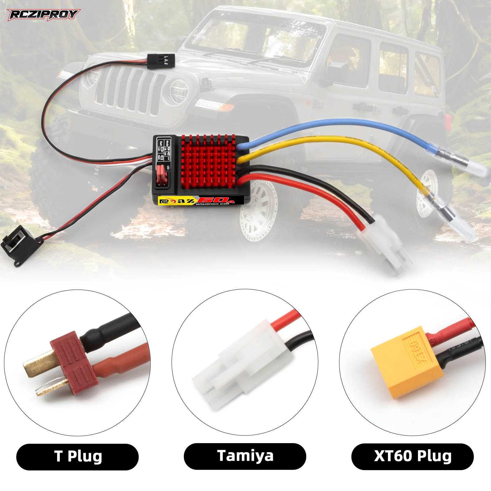 RC防水60A ESCブラシ付き電子スピードコントローラー、1/10 1/12 RCカー/ボートクローラーAxial SCX10 TRX4 TRX6 CC01 D90用