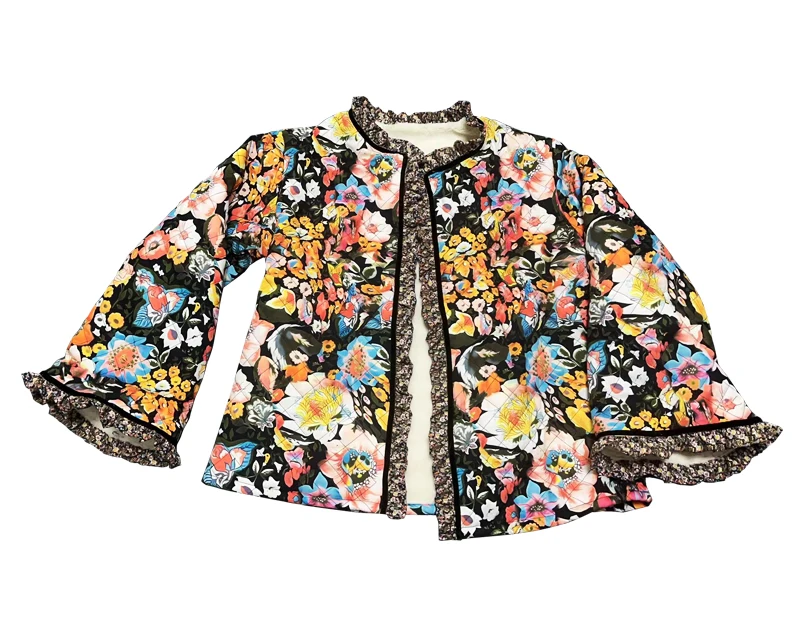 TEELYNN-Parkas holgadas con estampado Floral para mujer, abrigos informales de manga larga con cuello redondo, abrigos acolchados de algodón cálido,