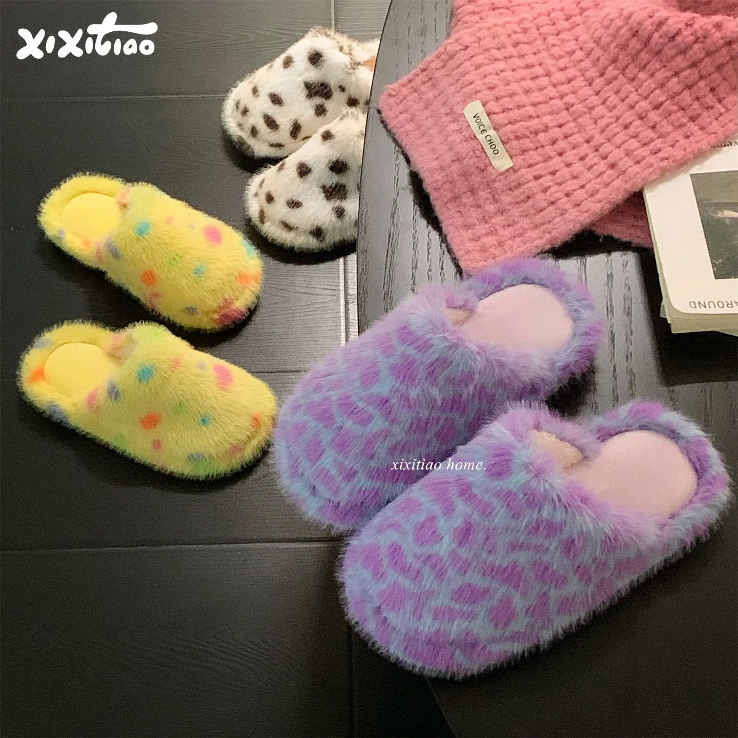 XIXITIAO Dopamine Colorful Mushroom Indoor Slippers for Women Comfortable Warm Perfect Winter Ideal for Students and Home Wear