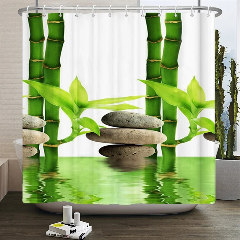 Green Plant Bamboo Shower Curtain Bathroom Bath Curtain Waterproof polyester 3D Printed Trees 180*200cm Bath Screen With Hooks