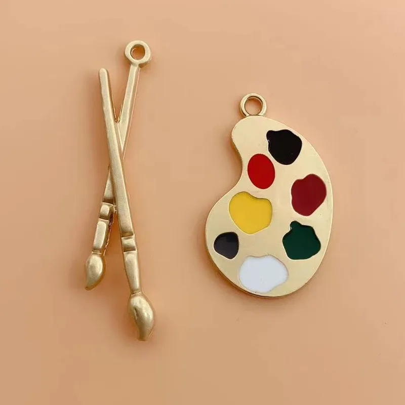 10pcs Enamel Charms Paintbrush Paint Pallet for Jewelry Making Earring Pendant Bracelet Necklace Accessories Diy Craft Supplies