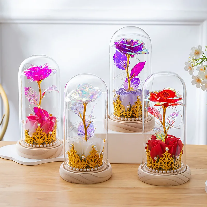 

New Eternal Flower Glass Cover Rose Lamp Gold Foil Flower Valentine's Day Christmas Creative Gift Decoration Small Gift