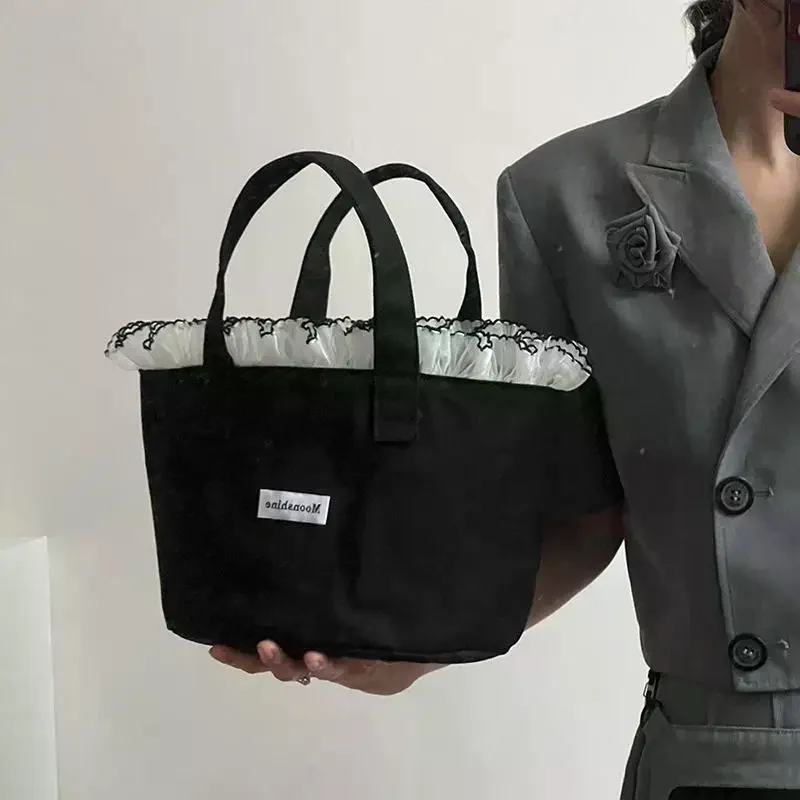 

Korean Ins Lace Canvas Tote Bag Portable Large Capacity Handbag Fashion Sweet Handbags For Women Birthday Gifts