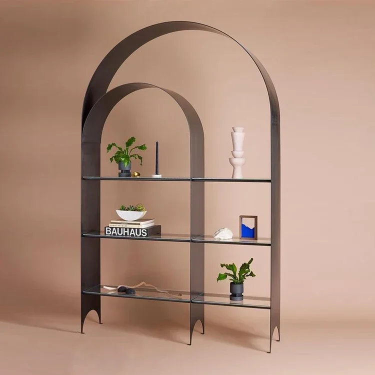 

2025 Long - Lasting American Industrial Style Iron Art Metal Vintage Glass Multilayer Exhibition Hall Display Shelf Bookcase