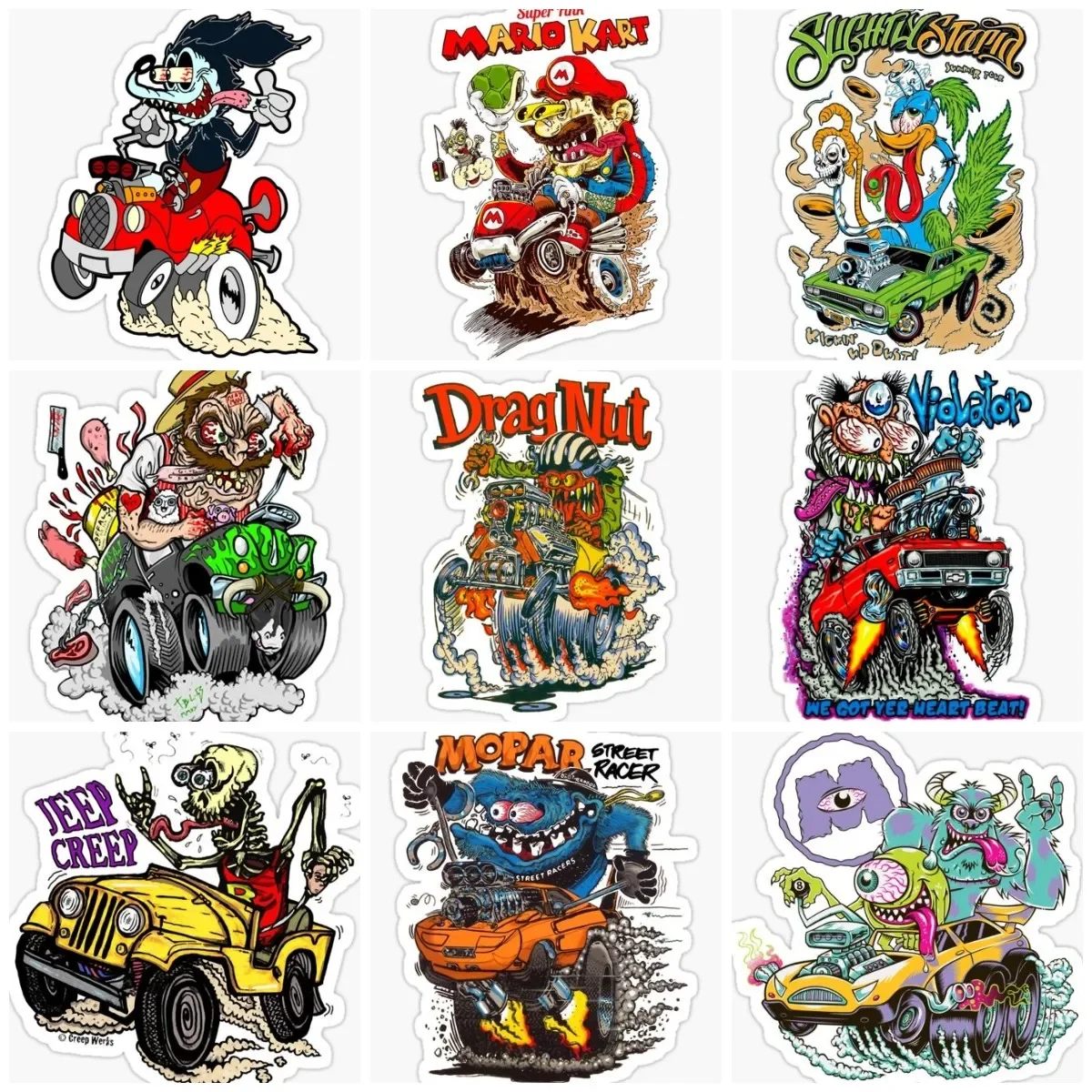 

Crazy Rat Fink Sticker Laptop Motorcycle Car Wall Accessories Truck Window Glass Bicycle Glass Helmet Racing Off-road Decal PVC